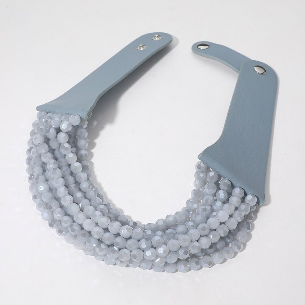 NEW Stunning Faceted Beaded 7-Strand Bib Statement Necklace Gray Pink Blue NWT - Picture 14 of 15